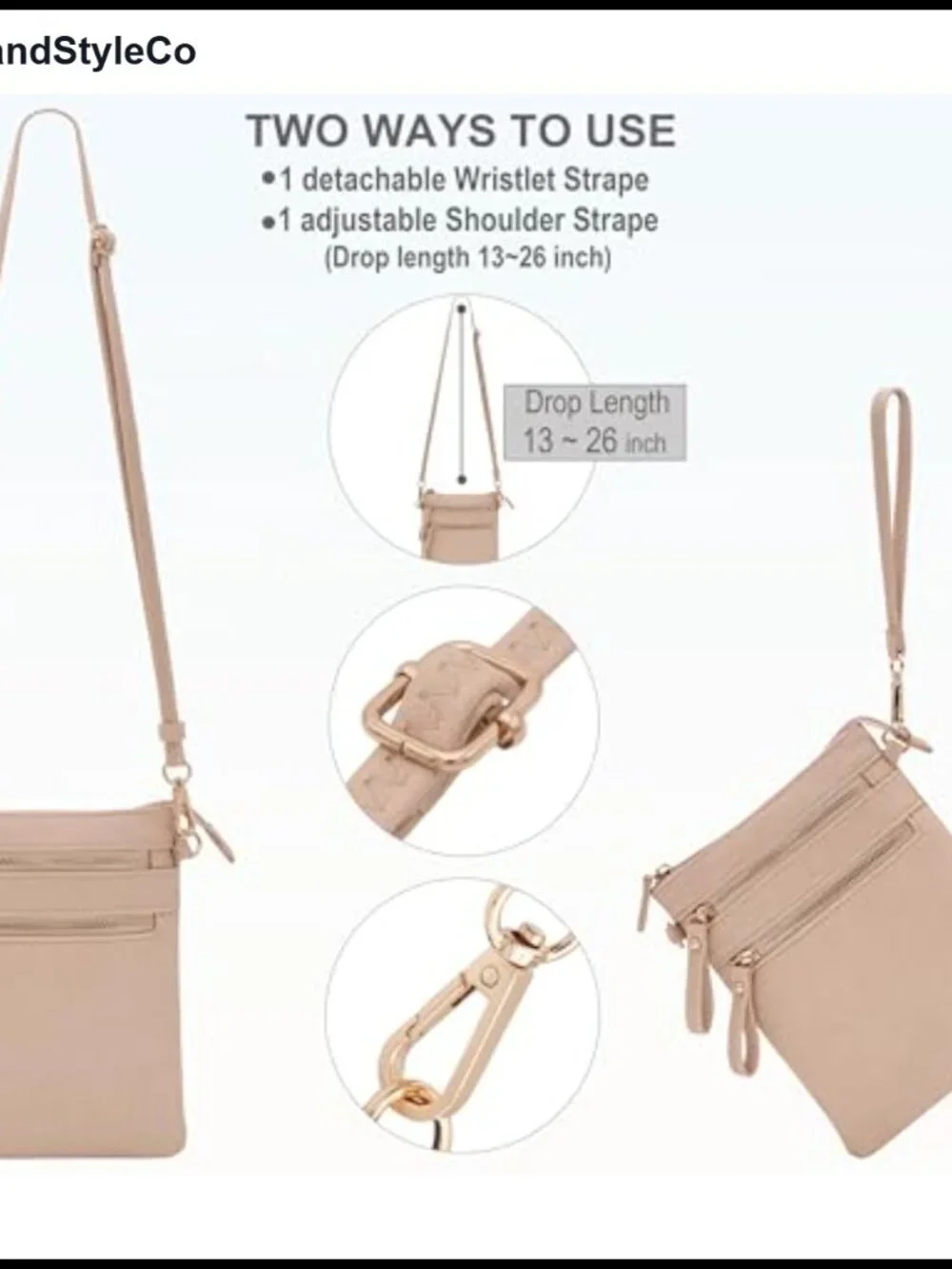 Multi Pocket Crossbody Bag with Detachable Wristlet Faux Leather Travel Purse
